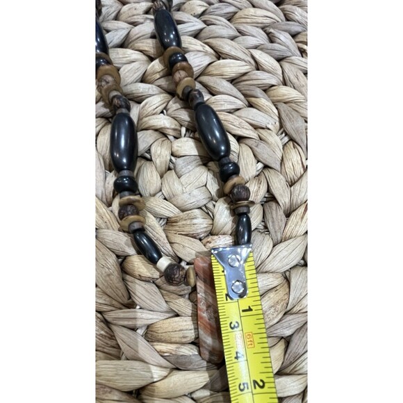 Paua Shell & Calcite Reversible Pendant W/ Wooden Beads Necklace Boho Tribal - Picture 6 of 9